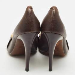 Tory Burch Dark Brown Leather Embellished Open Toe Pumps Size 41