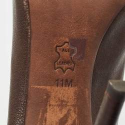 Tory Burch Dark Brown Leather Embellished Open Toe Pumps Size 41