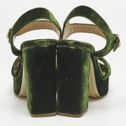 Tory Burch Green Velvet Platform Ankle Strap Sandals Size 38