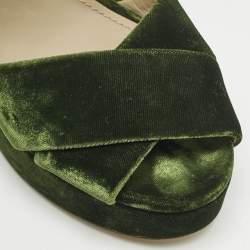 Tory Burch Green Velvet Platform Ankle Strap Sandals Size 38
