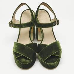 Tory Burch Green Velvet Platform Ankle Strap Sandals Size 38