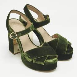 Tory Burch Green Velvet Platform Ankle Strap Sandals Size 38