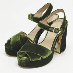 Tory Burch Green Velvet Platform Ankle Strap Sandals Size 38