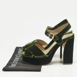 Tory Burch Green Velvet Platform Ankle Strap Sandals Size 38
