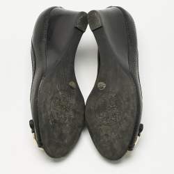 Pre Owned Tory Burch Black Leather Amanda Peep Toe Wedge Pumps Size 37.5