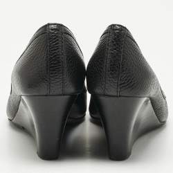 Pre Owned Tory Burch Black Leather Amanda Peep Toe Wedge Pumps Size 37.5
