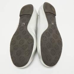 Tory Burch Metallic Silver Leather Reva Scrunch Ballet Flats Size 41