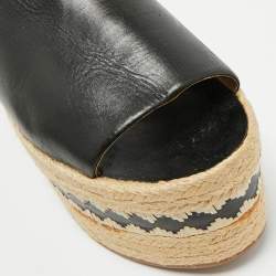Tory Burch Black Leather Wedge Espadrille Sandals Size 40