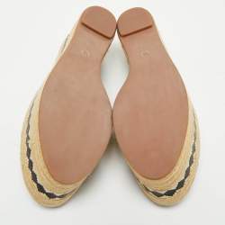 Tory Burch Black Leather Wedge Espadrille Sandals Size 40