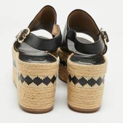 Tory Burch Black Leather Wedge Espadrille Sandals Size 40