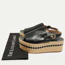 Tory Burch Black Leather Wedge Espadrille Sandals Size 40