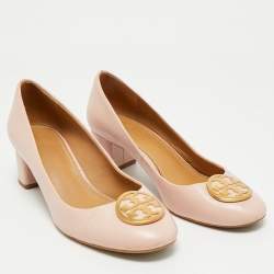 Pre Owned Tory Burch Brush Pink Leather Round Toe Janey Pumps Size 38