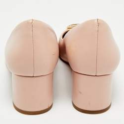 Pre Owned Tory Burch Brush Pink Leather Round Toe Janey Pumps Size 38