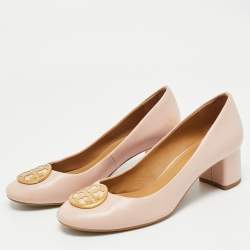 Pre Owned Tory Burch Brush Pink Leather Round Toe Janey Pumps Size 38