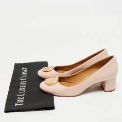 Pre Owned Tory Burch Brush Pink Leather Round Toe Janey Pumps Size 38