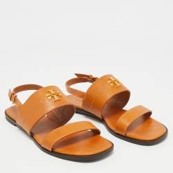 Pre Owned Tory Burch Brown Leather Slingback Sandals Size 38.5