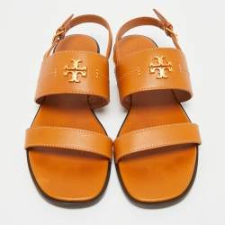 Pre Owned Tory Burch Brown Leather Slingback Sandals Size 38.5