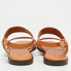 Pre Owned Tory Burch Brown Leather Slingback Sandals Size 38.5