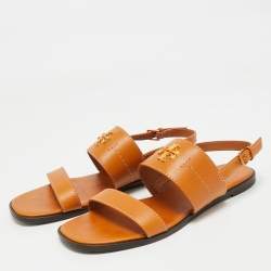 Pre Owned Tory Burch Brown Leather Slingback Sandals Size 38.5