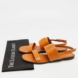 Pre Owned Tory Burch Brown Leather Slingback Sandals Size 38.5