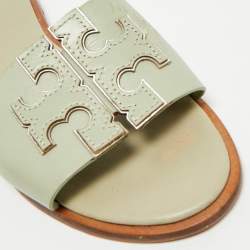 Pre Owned Tory Burch Mint Green Leather Ines Flat Slides Size 39