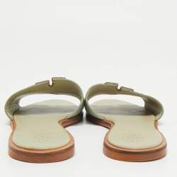 Pre Owned Tory Burch Mint Green Leather Ines Flat Slides Size 39