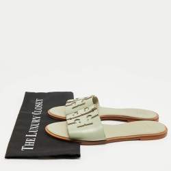 Pre Owned Tory Burch Mint Green Leather Ines Flat Slides Size 39
