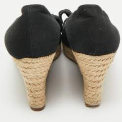 Tory Burch Black Fabric Bow Peep-Toe Espadrille Wedge Pumps Size Size 37.5