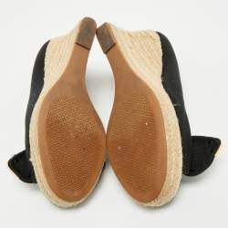 Tory Burch Black Fabric Bow Peep-Toe Espadrille Wedge Pumps Size Size 37.5