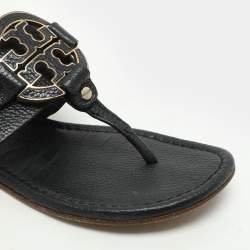Pre Owned Tory Burch Black Leather Amanda Thong Flat Sandals Size 38