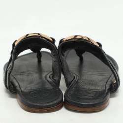 Pre Owned Tory Burch Black Leather Amanda Thong Flat Sandals Size 38