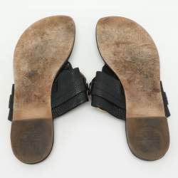 Pre Owned Tory Burch Black Leather Amanda Thong Flat Sandals Size 38