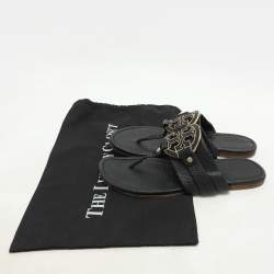 Pre Owned Tory Burch Black Leather Amanda Thong Flat Sandals Size 38