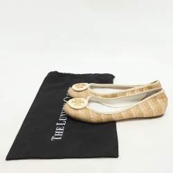 Pre Owned Tory Burch Beige/Cream Raffia and Leather Reva Ballet Flats Size 38