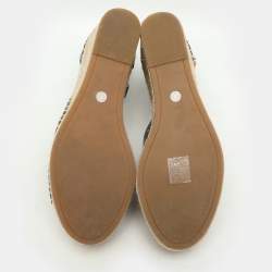 Pre Owned Tory Burch Black Leather Cross Strap Wedge Espadrille Sandals Size 38