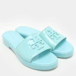 Pre Owned Tory Burch Turquoise Jelly Eleanor Slides 39