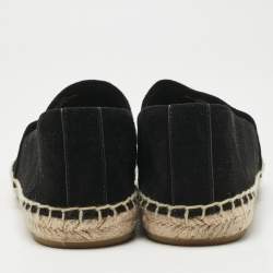 Pre Owned Tory Burch Black Leather and Suede Slip On Espadrille Flats Size 37