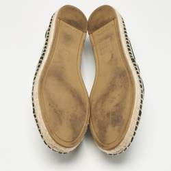 Pre Owned Tory Burch Black Leather and Suede Slip On Espadrille Flats Size 37