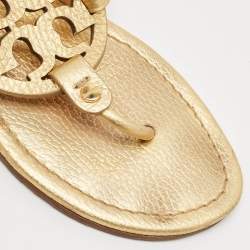 Pre Owned Tory Burch Metallic Gold Leather Miller Flat Thong Sandals Size 37