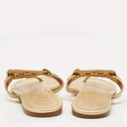 Pre Owned Tory Burch Metallic Gold Leather Miller Flat Thong Sandals Size 37