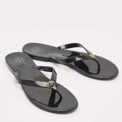 Pre Owned Tory Burch Black Rubber Mini Miller Thong Flats Size 37.5