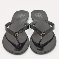 Pre Owned Tory Burch Black Rubber Mini Miller Thong Flats Size 37.5