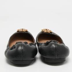 Pre Owned Tory Burch Black Leather Melinda Scrunch Ballet Flats Size 36