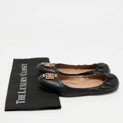 Pre Owned Tory Burch Black Leather Melinda Scrunch Ballet Flats Size 36
