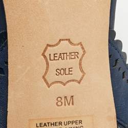 Pre Owned Tory Burch Navy Blue Leather Floral Scalloped Marguerite Ankle Strap Sandals Size 38