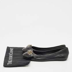 Pre Owned Tory Burch Black Leather Minnie Ballet Flats Size 37.5