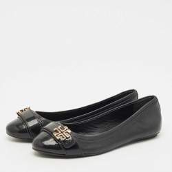 Pre Owned Tory Burch Black Leather Minnie Ballet Flats Size 37.5