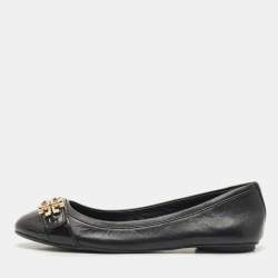 Pre Owned Tory Burch Black Leather Minnie Ballet Flats Size 37.5