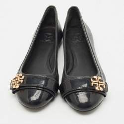 Pre Owned Tory Burch Black Leather Minnie Ballet Flats Size 37.5
