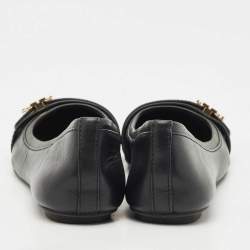 Pre Owned Tory Burch Black Leather Minnie Ballet Flats Size 37.5